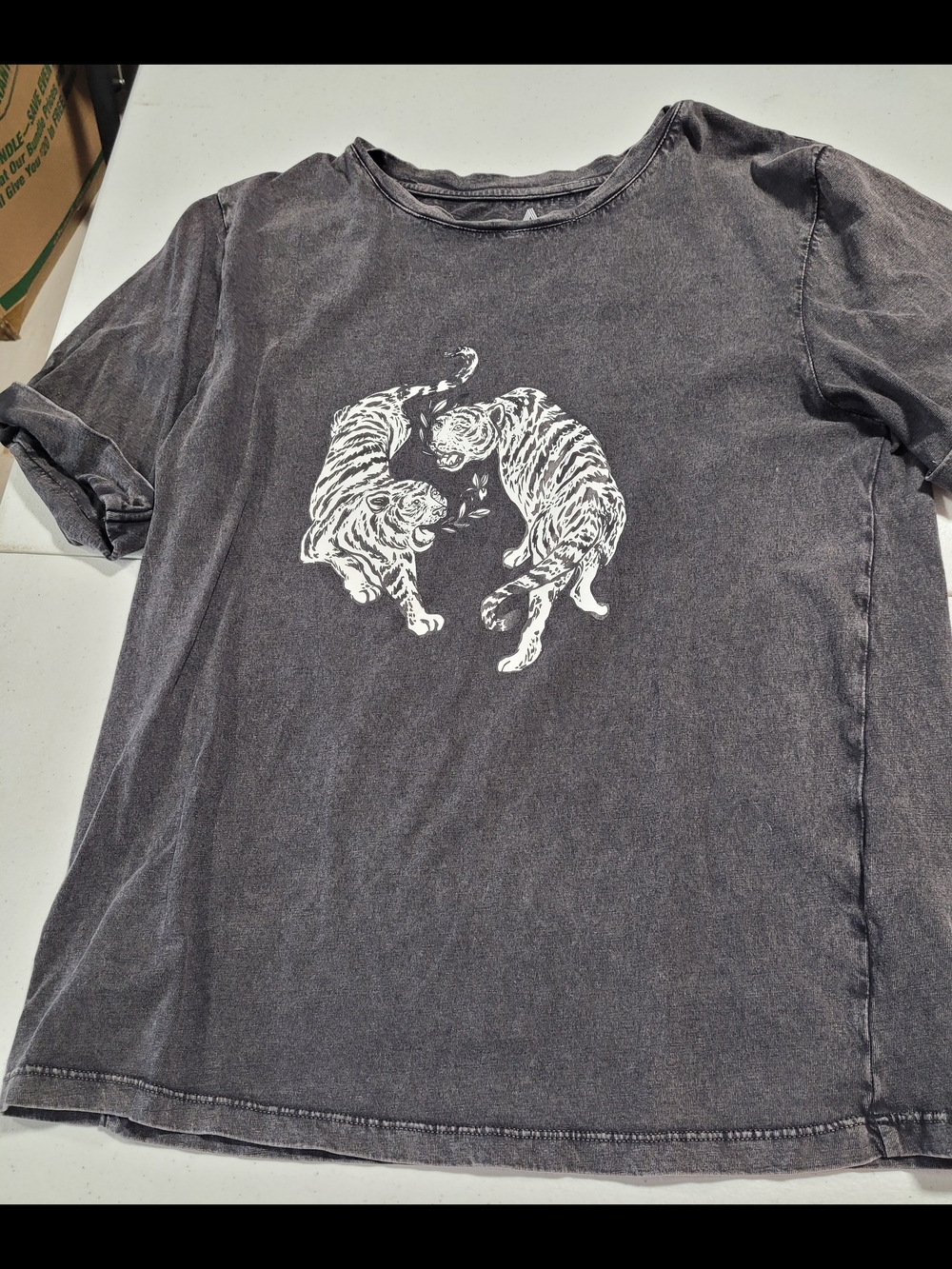 Able Charcoal Gray Tee with White Tiger Graphic